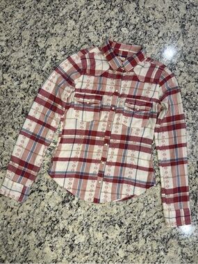 Hollister Women’s Size XS Boho Long-Sleeve Button-Up Plaid Shirt with Pockets